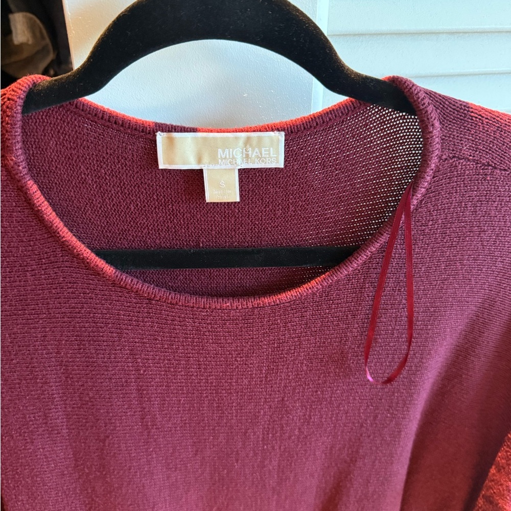 Michael Kors sweater, size small burgundy knit top with gold zippers - Picture 2 of 9